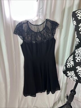 London Times Black Lace Yoke Midi Dress